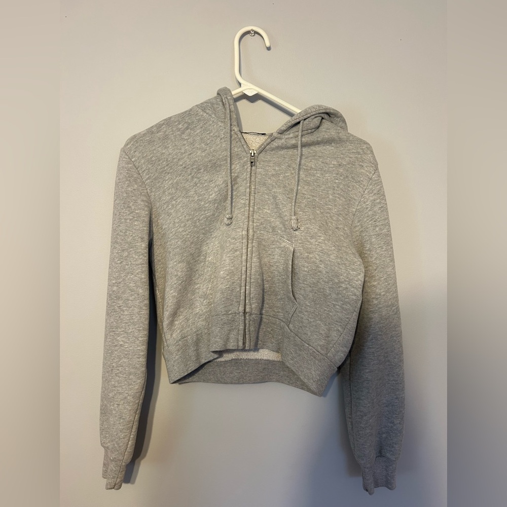 Grey Cropped Brandy Melville Zip Up